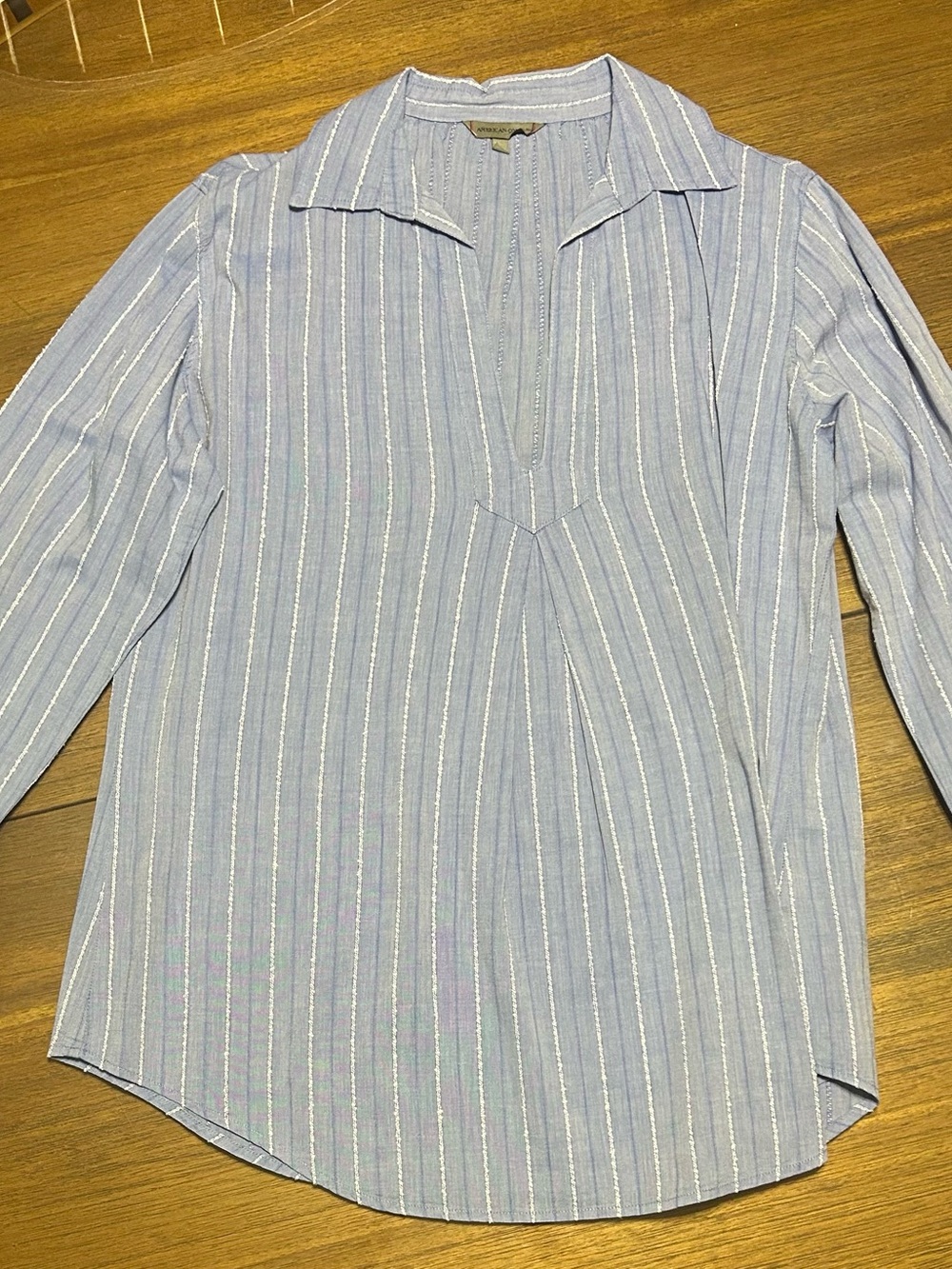 American Colors Light Blue Striped Long-Sleeve Flowy Blouse